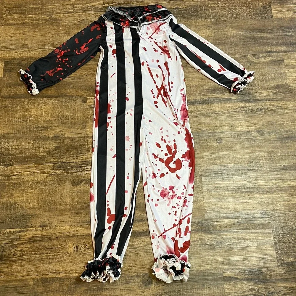 Spooktacular Creepy Clown Costume Child M Halloween Haunted House‎ Striped READ
